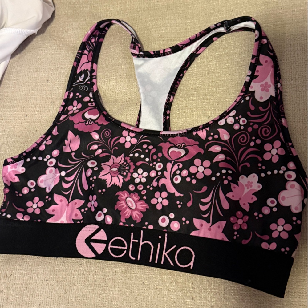 Ethika Black and Pink Floral Sports Bra